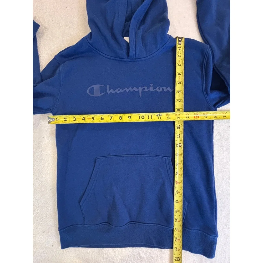 Champion Boys Blue Pullover Hoodie Script Logo Fleece‎ Sweatshirt Large 14/16
